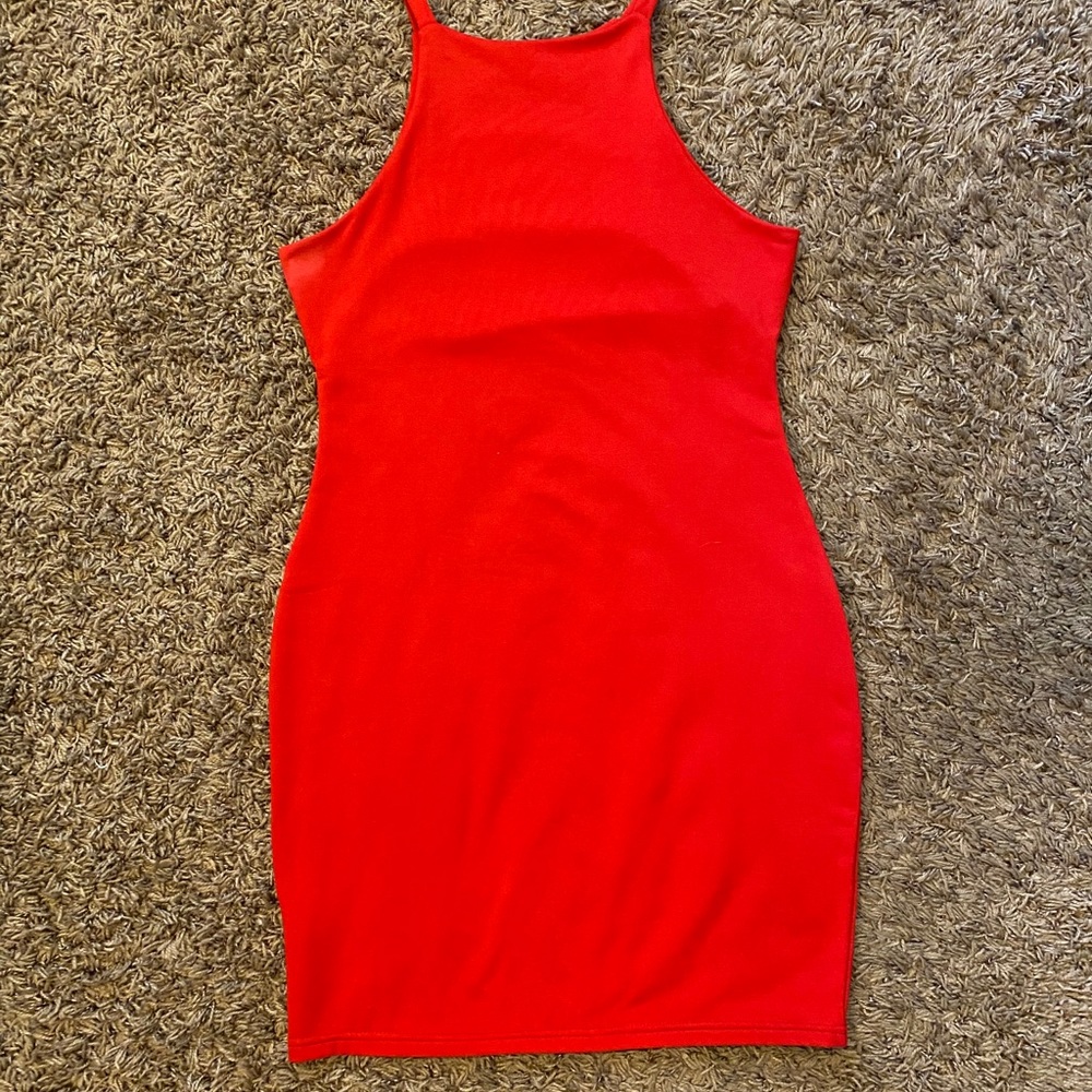 Red body con dress